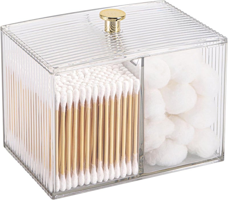 Tbestmax Qtip Holder Dispenser 3-Section Clear Bathroom Container Organizer 3 Grids Cotton Swab/Pad/Ball Holder Container Cosmetics Storage for Vanity - Image 1